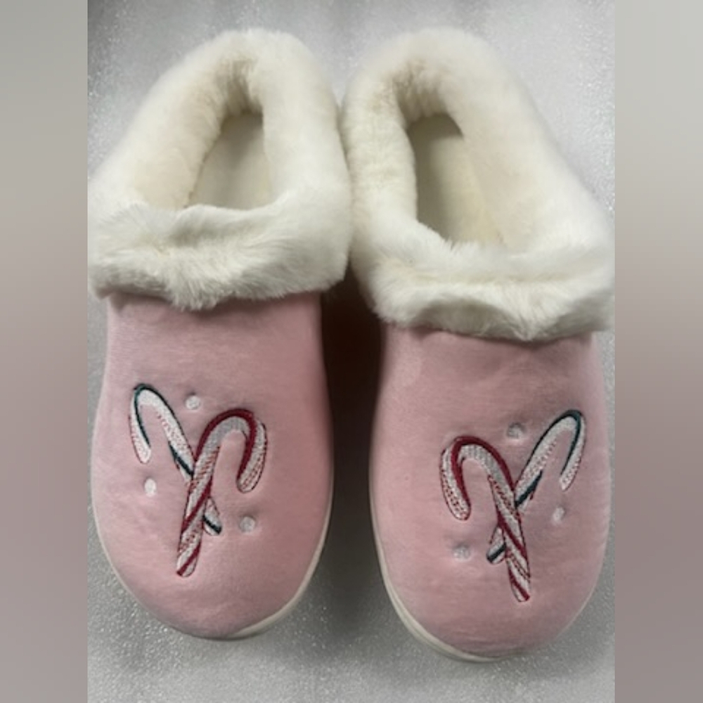 Charter Club Women's Christmas Slippers Pink Candy Canes